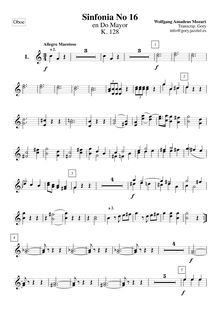 Partition hautbois 1/2, Symphony No.16, C major, Mozart, Wolfgang Amadeus