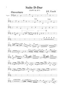 Partition basson, Ouverture- en D major, FaWV K:D7, D, Fasch, Johann Friedrich