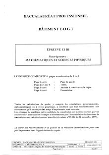Mathématiques et sciences physiques 2003 Bac Pro - Bâtiment : étude de prix organisation et gestion des travaux