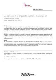 Les politiques de la langue et la législation linguistique en France (1966-1994) - article ; n°1 ; vol.52, pg 23-35