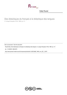 Des didactiques du français à la didactique des langues - article ; n°1 ; vol.82, pg 3-7