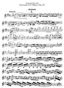 Partition violons I, Serenade pour cordes, Smyčcová serenáda, Dvořák, Antonín par Antonín Dvořák