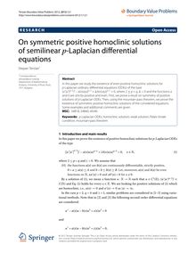 On symmetric positive homoclinic solutions of semilinear p-Laplacian differential equations