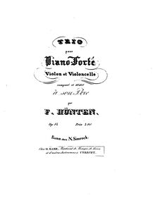 Partition de violoncelle, Piano Trio, E♭ major, Hünten, François