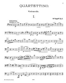 Partition violoncelle, Quartettino, Op.5, C major, Pogojeff, Wladimir