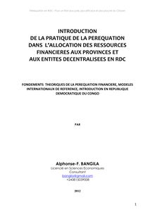 Introduction de la Pratique de la Péréquation dans l Allocation des Ressources Financières aux Provinces et ETD en RDC 