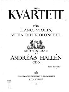 Partition de piano, Piano quatuor, Op.3, D minor, Hallén, Andreas