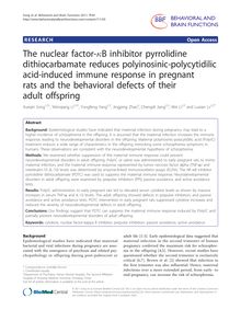 The nuclear factor-κB inhibitor pyrrolidine dithiocarbamate reduces polyinosinic-polycytidilic acid-induced immune response in pregnant rats and the behavioral defects of their adult offspring