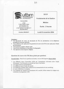 UTBM 2004 ge01 fondements de la gestion semestre 1 partiel