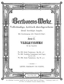 Partition complète, Six variations pour piano on an original theme en F major, Op.34