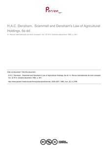 H.A.C. Densham,  Scammell and Densham s Law of Agricultural Holdings, 6e éd. - note biblio ; n°4 ; vol.32, pg 841-841