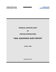 Assurance Audit of Prepaid Expenditures (October 2003)