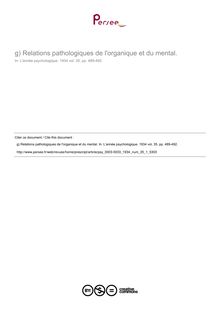 Relations pathologiques de l organique et du mental. - compte-rendu ; n°1 ; vol.35, pg 489-492