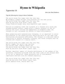 Partition Typewriter 10, Hymn to Wikipedia, D major, Matthews, John-Luke Mark