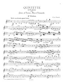 Partition violon II , partie, Quintette en Fa mineur, pour piano, 2 violons, alto et violoncelle