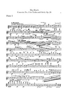 Partition flûte 1, 2, violon Concerto No 1, G minor, Bruch, Max