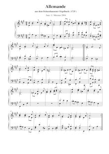 Partition Condensed score (2 staves), Allemande 1735, Satz zur Melodie einer Allemande des Ochsenhausener Orgelbuchs