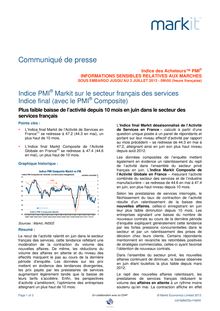 Plus faible baisse de l’activité depuis 10 mois en juin dans le secteur des services français - PMI Markit