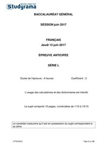 Sujet Bac L 2017 - Français anticipé