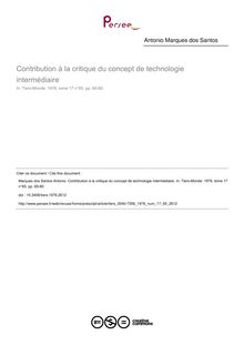 Contribution à la critique du concept de technologie intermédiaire - article ; n°65 ; vol.17, pg 65-80