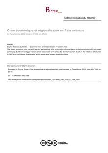 Crise économique et régionalisation en Asie orientale - article ; n°169 ; vol.43, pg 27-45