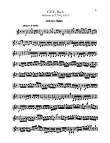 Partition violons I, II, Symphony No. 3, F Major, Bach, Carl Philipp Emanuel