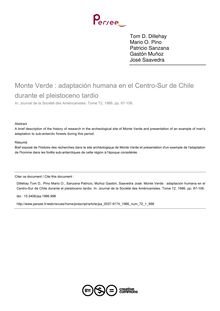 Monte Verde : adaptación humana en el Centro-Sur de Chile durante el pleistoceno tardio - article ; n°1 ; vol.72, pg 87-106