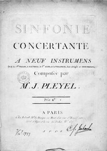 Partition violon solo, Sinfonie concertante à neuf instrumens, Premiere Simfonie concertante à neuf parties, Serenate ou Sinfonie concertante à neuf instruments Op.20