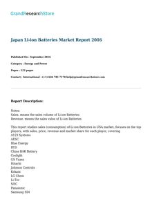 Japan Li-ion Batteries Market Report 2016
