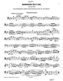 Partition de violoncelle, 12 Miniatures, 12 Morceaux, Cui, César