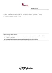 Essai sur le vocabulaire de parenté des Keyo du Kenya - article ; n°2 ; vol.9, pg 113-135