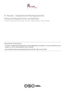 P. Horvath,  Vergleichende Rechtsgeschichte, Wissenschaftsgeschichte und Methodik - note biblio ; n°4 ; vol.32, pg 850-852