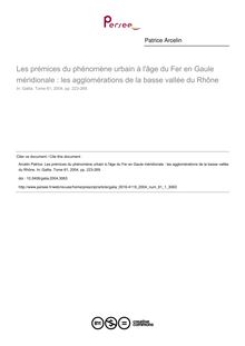 Les prémices du phénomène urbain à l âge du Fer en Gaule méridionale : les agglomérations de la basse vallée du Rhône - article ; n°1 ; vol.61, pg 223-269