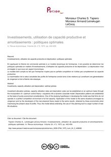 Investissements, utilisation de capacité productive et amortissements : politiques optimales - article ; n°3 ; vol.24, pg 442-459