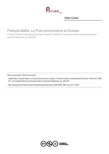 François Bafoil, Le Post-communisme en Europe  ; n°4 ; vol.30, pg 256-259