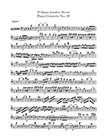 Partition basson 1, 2, Piano Concerto No.20, D minor, Mozart, Wolfgang Amadeus