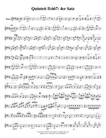 Partition contrebasse, quintette pour Piano et violon, viole de gambe, violoncelle et contrebasse
