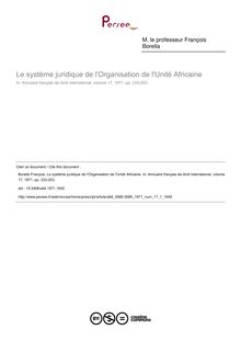 Le système juridique de l Organisation de l Unité Africaine - article ; n°1 ; vol.17, pg 233-253