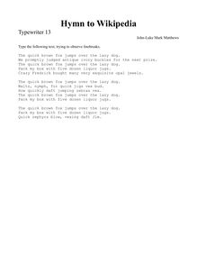 Partition Typewriter 13, Hymn to Wikipedia, D major, Matthews, John-Luke Mark