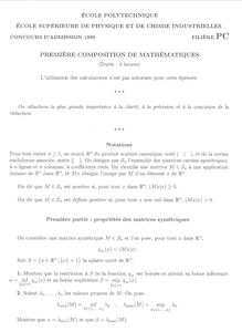 Première composition de Mathématiques 1999 Classe Prepa PC Ecole Polytechnique