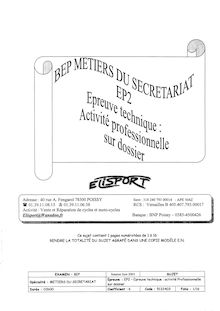 Epreuve technique : activités professionnelles sur dossier 2003 BEP - Métiers du secrétariat