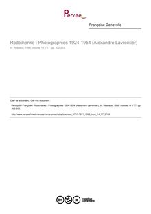 Rodtchenko : Photographies 1924-1954 (Alexandre Lavrentier)  ; n°77 ; vol.14, pg 202-203
