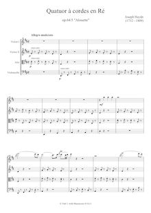 Partition , quatuor en D major, Hob.III:63, corde quatuors, Op.64