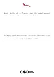 Charley del Marmol, Les Ententes industrielles en droit comparé - note biblio ; n°1 ; vol.3, pg 204-205