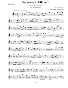 Partition violons I, Symphony No.14, D major, Rondeau, Michel par Michel Rondeau