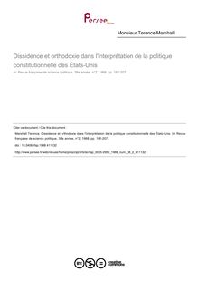 Dissidence et orthodoxie dans l interprétation de la politique constitutionnelle des États-Unis - article ; n°2 ; vol.38, pg 181-207
