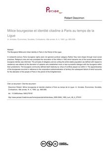 Milice bourgeoise et identité citadine à Paris au temps de la Ligue - article ; n°4 ; vol.48, pg 885-906