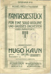 Partition couverture couleur, Fantasiestück, für Violine und Orchester (oder Klavier). Es war einmal.