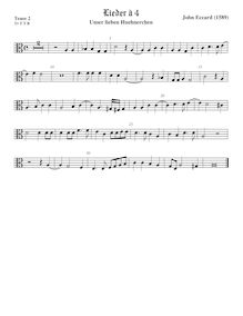 Partition ténor 2 viole de gambe, alto clef, Unser lieben Huehnerchen pour violes de gambe par Johannes Eccard