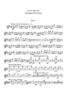 Partition hautbois 1, 2, Zampa, ou La fiancée de marbre, Opéra comique en trois actes